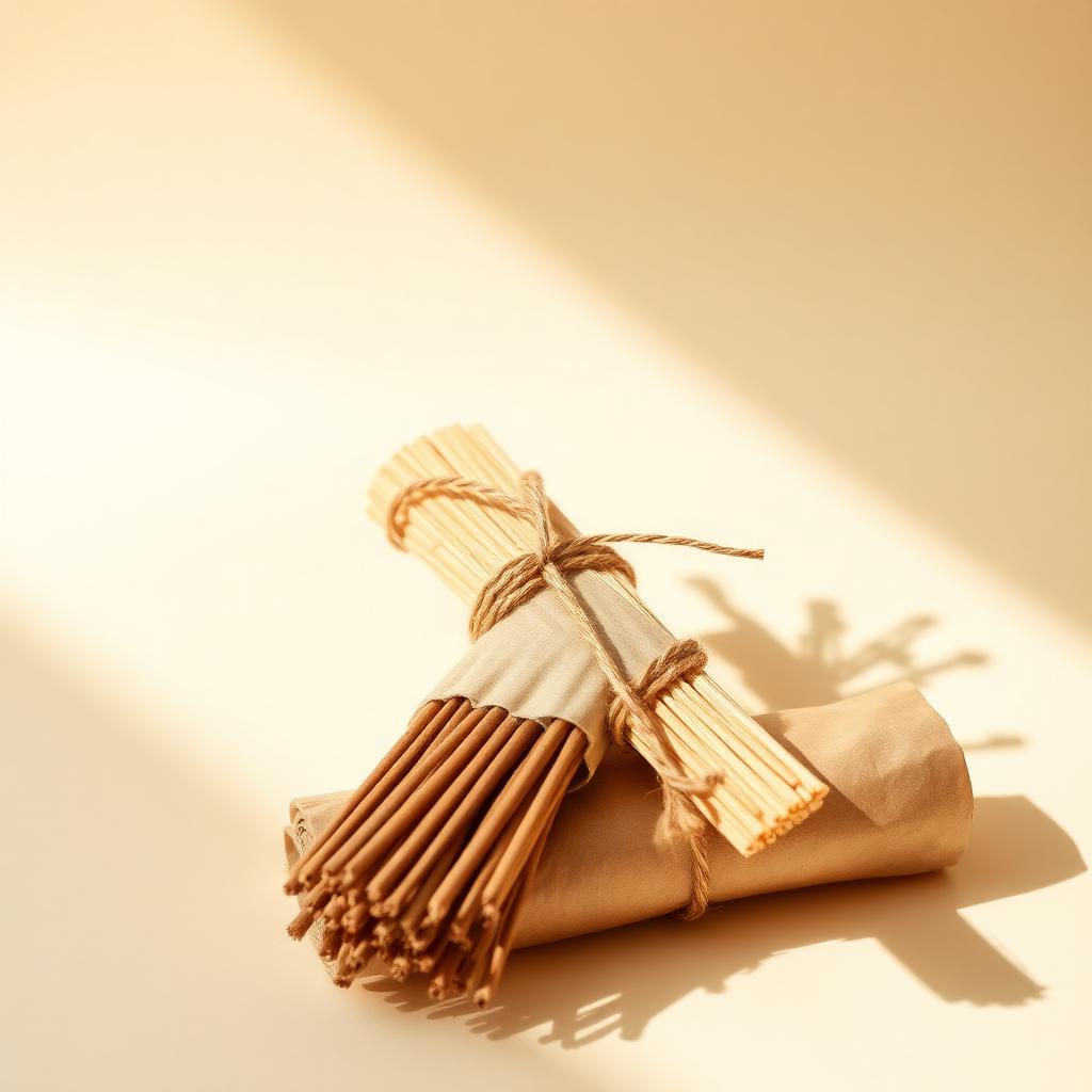 Bundle of miswak twigs wrapped in kraft paper and twine